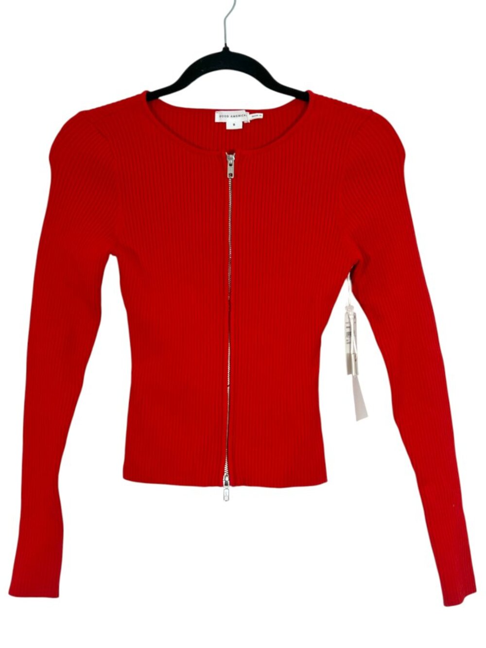 Good American Virgo Zip Knit Sweater Top Small New $179
